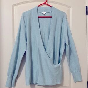 J. Jill Wrap Front  Surplice Sweater Womens L Seafoam cotton viscose soft Spring